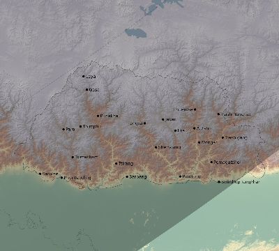Map of the eclipse path across Bhutan on 03/22/1746