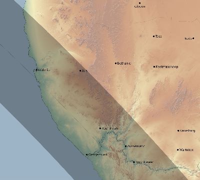 Map of the eclipse path across Namibia on 09/15/1746