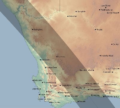Map of the eclipse path across South Africa on 09/15/1746