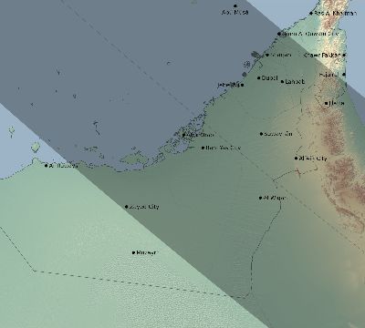 Map of the eclipse path across United Arab Emirates on 07/25/1748