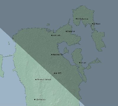 Map of the eclipse path across Bahrain on 07/25/1748