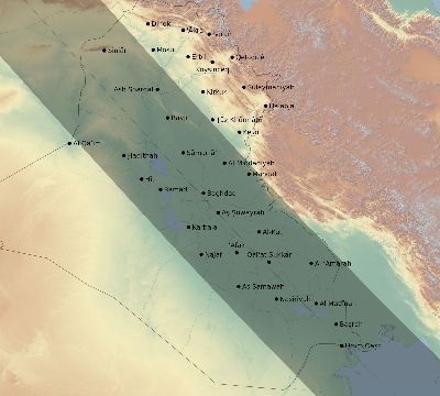 Map of the eclipse path across Iraq on 07/25/1748