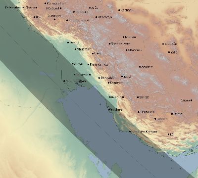 Map of the eclipse path across Iran on 07/25/1748