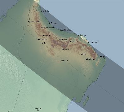 Map of the eclipse path across Oman on 07/25/1748