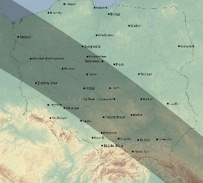Map of the eclipse path across Poland on 07/25/1748