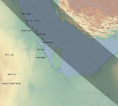 Map of the eclipse path across Saudi Arabia on 07/25/1748