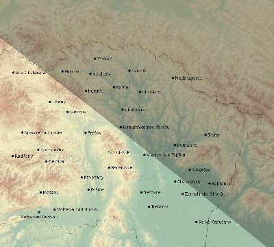 Map of the eclipse path across Slovakia on 07/25/1748