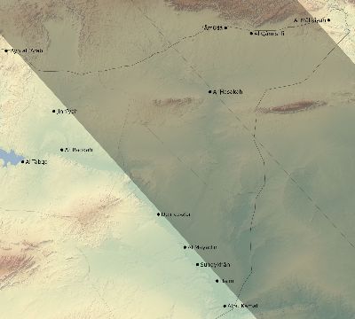 Map of the eclipse path across Syria on 07/25/1748