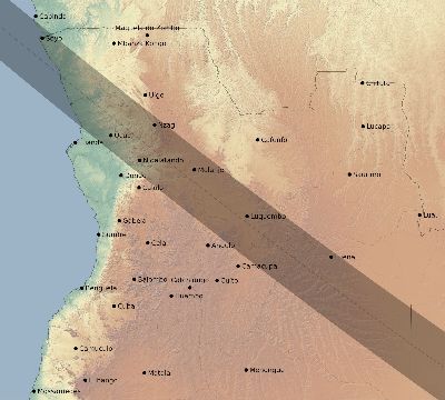 Map of the eclipse path across Angola on 07/14/1749