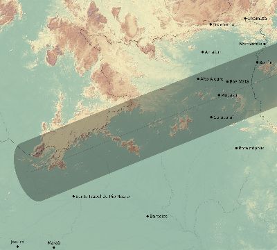 Map of the eclipse path across Brazil on 07/14/1749