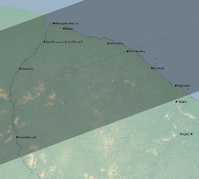 Map of the eclipse path across French Guiana on 07/14/1749
