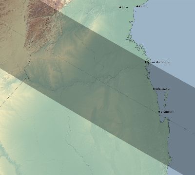 Map of the eclipse path across Mozambique on 07/14/1749