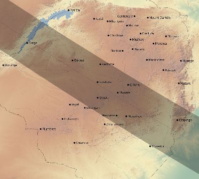 Map of the eclipse path across Zimbabwe on 07/14/1749