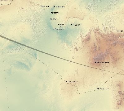 Map of the eclipse path across Algeria on 01/08/1750