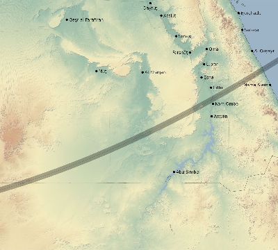 Map of the eclipse path across Egypt on 01/08/1750
