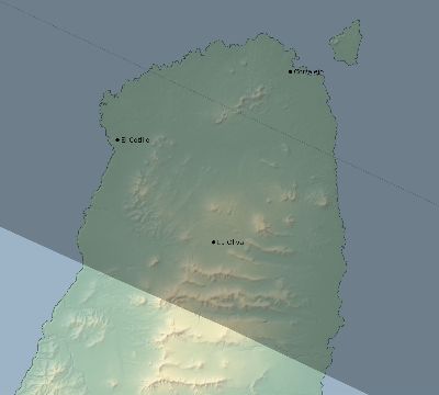 Map of the eclipse path across Spain on 01/08/1750