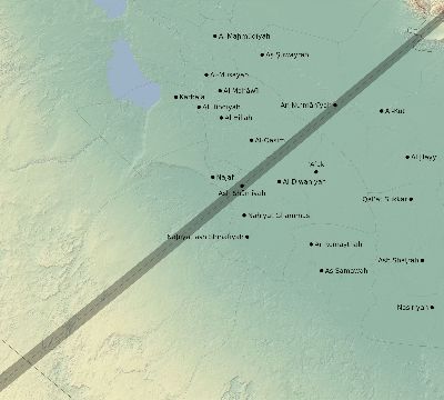 Map of the eclipse path across Iraq on 01/08/1750
