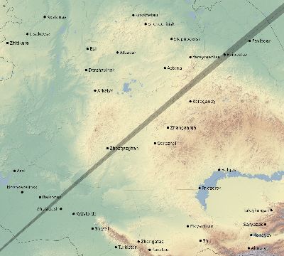 Map of the eclipse path across Kazakhstan on 01/08/1750