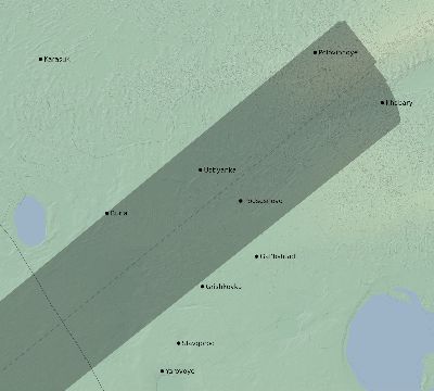 Map of the eclipse path across Russia on 01/08/1750