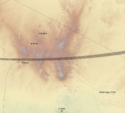 Map of the eclipse path across Chad on 01/08/1750