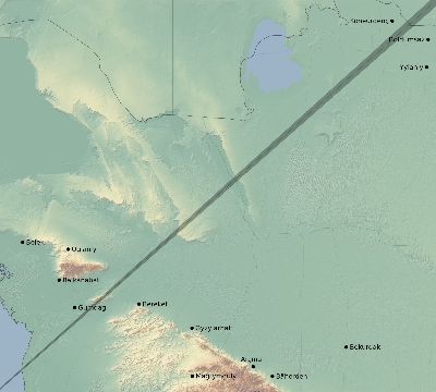 Map of the eclipse path across Turkmenistan on 01/08/1750