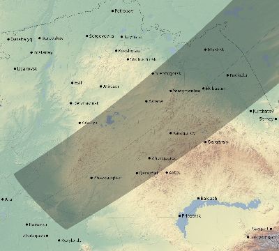Map of the eclipse path across Kazakhstan on 05/25/1751