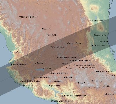 Map of the eclipse path across Mexico on 05/13/1752