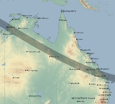 Map of the eclipse path across Australia on 11/06/1752