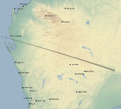 Map of the eclipse path across Australia on 05/03/1753