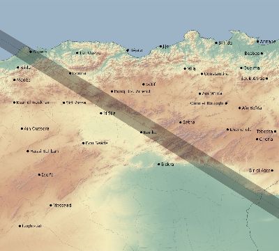 Map of the eclipse path across Algeria on 10/26/1753