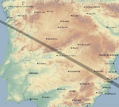 Map of the eclipse path across Spain on 10/26/1753