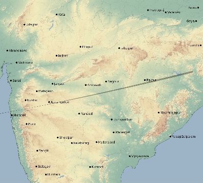 Map of the eclipse path across India on 10/26/1753