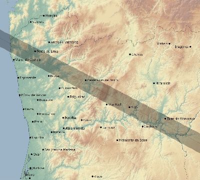 Map of the eclipse path across Portugal on 10/26/1753
