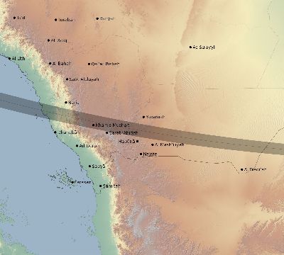 Map of the eclipse path across Saudi Arabia on 10/26/1753