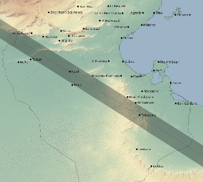 Map of the eclipse path across Tunisia on 10/26/1753