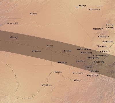 Map of the eclipse path across Botswana on 09/06/1755