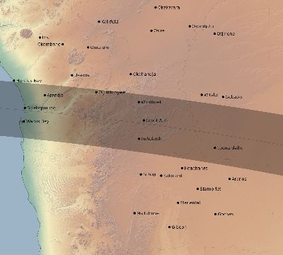 Map of the eclipse path across Namibia on 09/06/1755