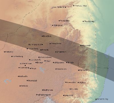 Map of the eclipse path across South Africa on 09/06/1755