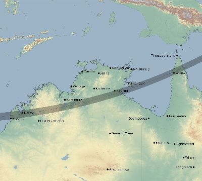 Map of the eclipse path across Australia on 03/01/1756