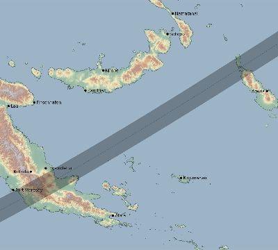 Map of the eclipse path across Papua New Guinea on 03/01/1756