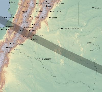 Map of the eclipse path across Colombia on 08/25/1756