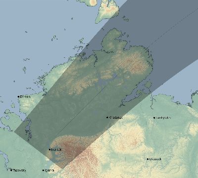 Map of the eclipse path across Russia on 08/14/1757