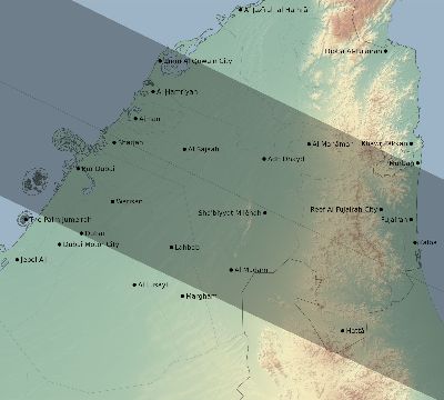 Map of the eclipse path across United Arab Emirates on 12/30/1758