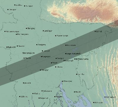 Map of the eclipse path across Bangladesh on 12/30/1758