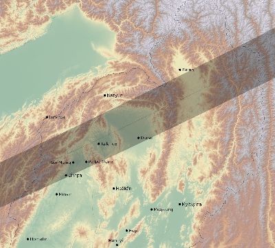 Map of the eclipse path across Myanmar on 12/30/1758