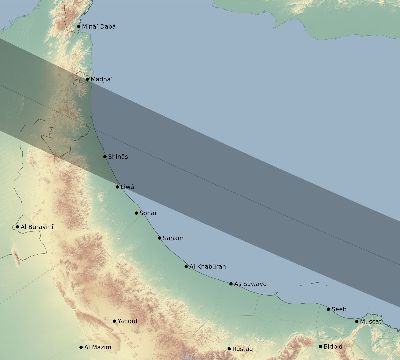 Map of the eclipse path across Oman on 12/30/1758
