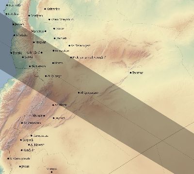 Map of the eclipse path across Syria on 12/30/1758