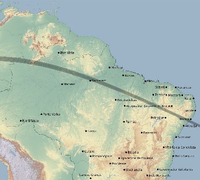 Map of the eclipse path across Brazil on 06/24/1759