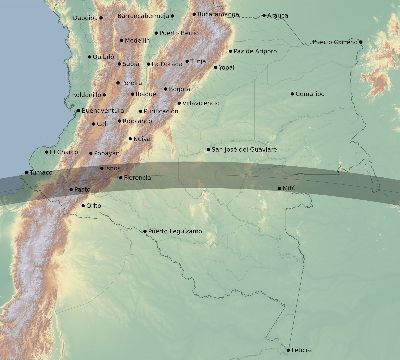 Map of the eclipse path across Colombia on 06/24/1759