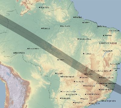 Map of the eclipse path across Brazil on 12/19/1759